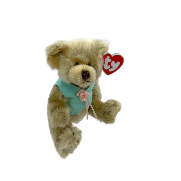Ty Attic Treasures Collection OLIVIA Bear Blue vest Beanie Bear Jointed Posable - Picture 2 of 12